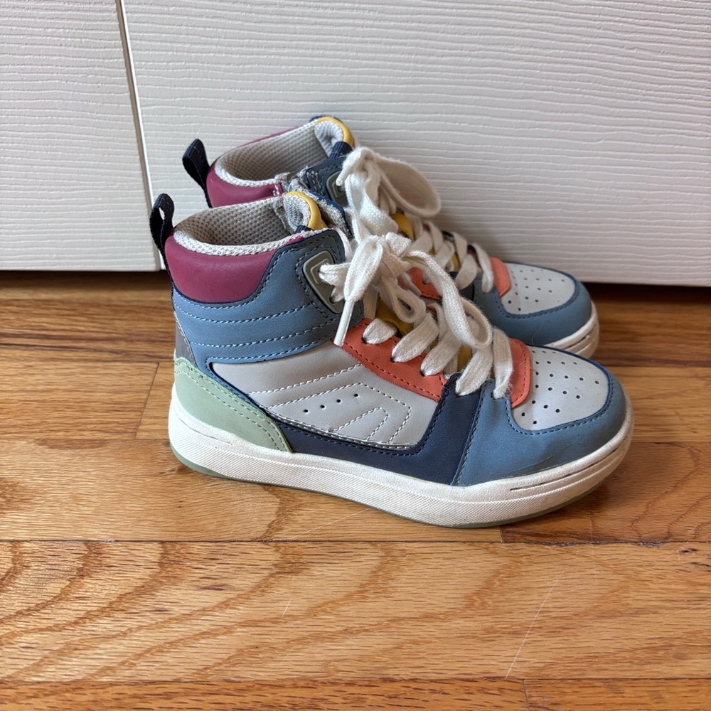 Zara Kids Blue, Coral, Yellow and Gray High-Top Sneakers size US 11, EU 29